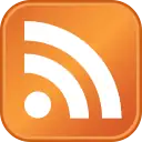 Image: the RSS logo showing an orange frame with white lines and a dot, simplified like waves transmitted by a broadcast antenna.