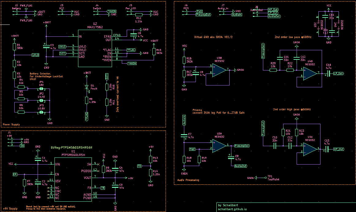 Image: AnywhereAmps Power & Preamp-Schaltung mit KiCad