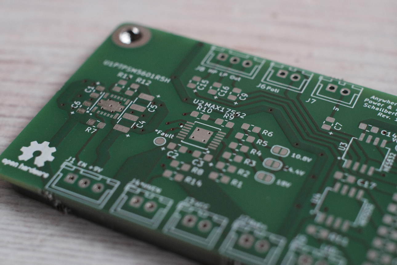 Image: The PCB delivered as-is: green, pads tin-coated