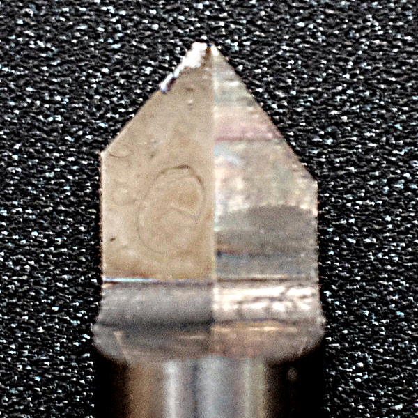 Image: Front view of used V-cut bit
