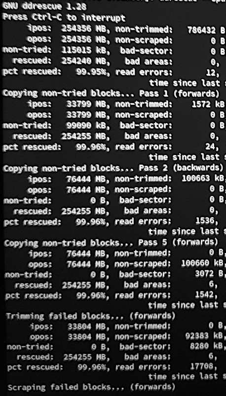 Image: ddrescue output when saving my broken SSD's files to an external HDD.