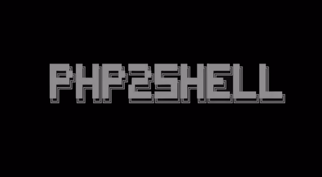 Image: The logo for php2shell. It is blue, block-like pixel text on black background.